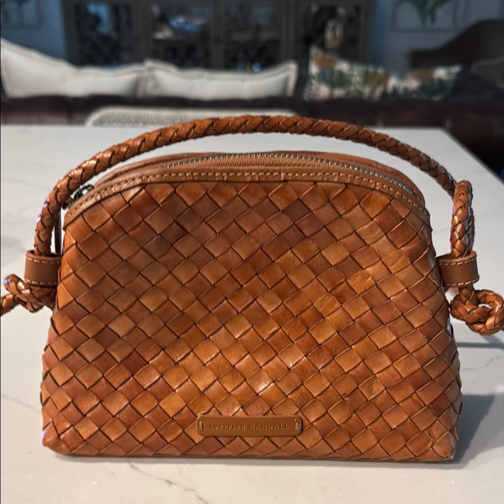 Loeffler Randall (mini) Mallory Timber Brown Woven Crossbody - hard to find EUC